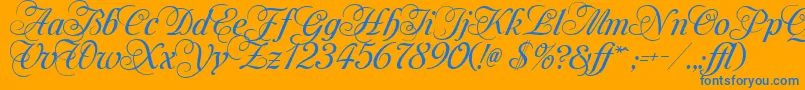 MonAmourTwoMedium-Schriftart – Blaue Schriften auf orangefarbenem Hintergrund