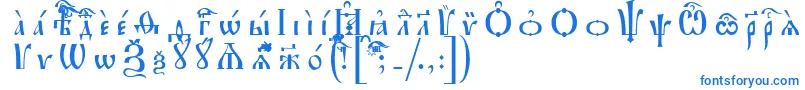 フォントIrmologionUcsSpacedout – 白い背景に青い文字