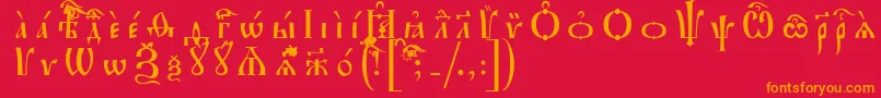 フォントIrmologionUcsSpacedout – 赤い背景にオレンジの文字