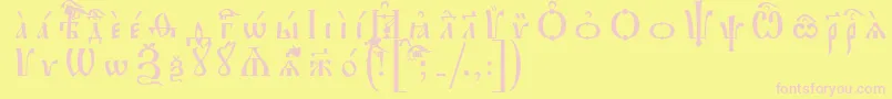 IrmologionUcsSpacedout-Schriftart – Rosa Schriften auf gelbem Hintergrund