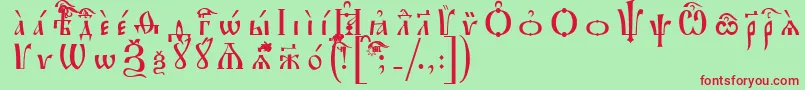 IrmologionUcsSpacedout-fontti – punaiset fontit vihreällä taustalla