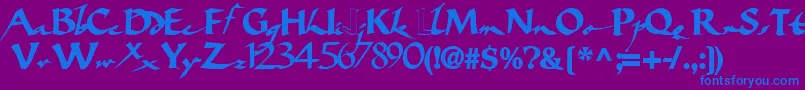 フォントBigbrushfont19Bold – 紫色の背景に青い文字