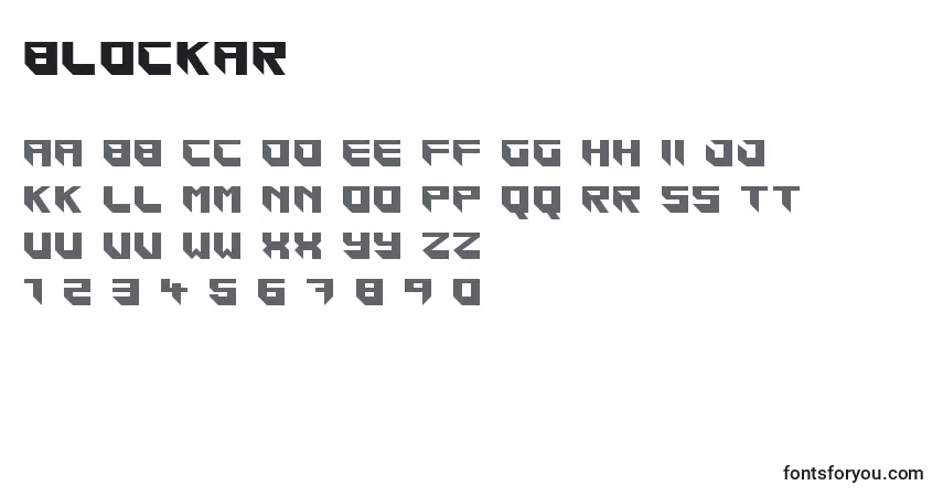 Czcionka Blockar – alfabet, cyfry, specjalne znaki