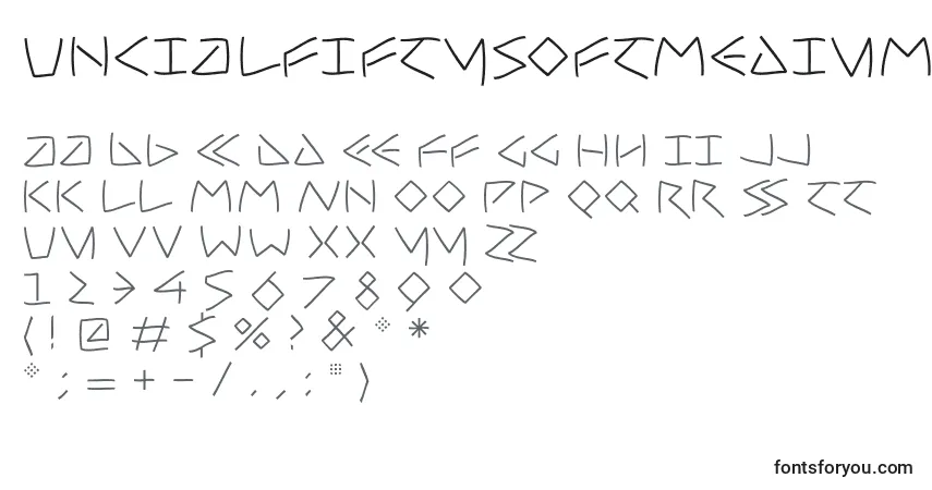 Шрифт UncialfiftysoftMedium – алфавит, цифры, специальные символы