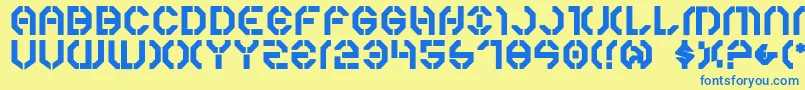 フォントYear3000Bold – 青い文字が黄色の背景にあります。