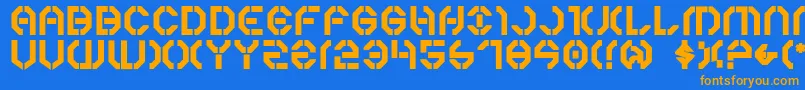 Year3000Bold-Schriftart – Orangefarbene Schriften auf blauem Hintergrund