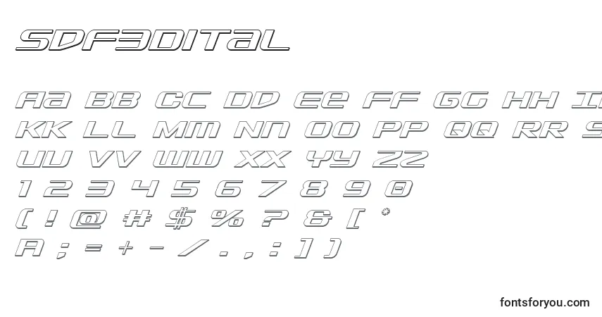 Czcionka Sdf3Dital – alfabet, cyfry, specjalne znaki