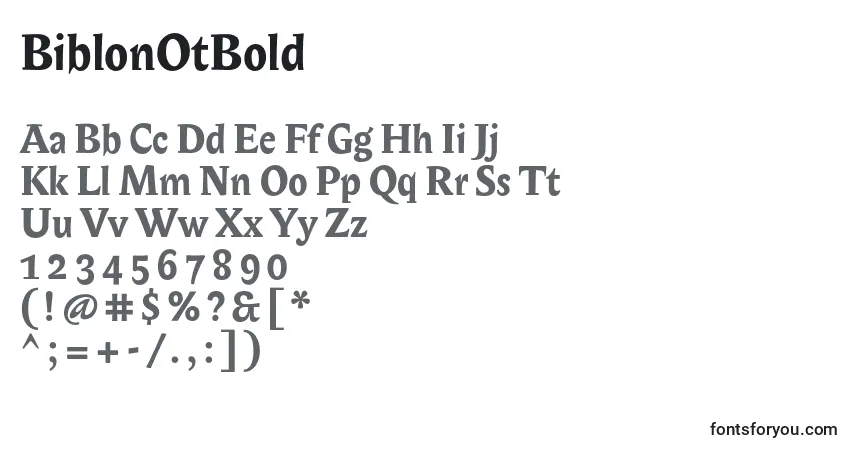 A fonte BiblonOtBold – alfabeto, números, caracteres especiais