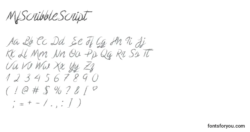 Шрифт MfScribbleScript – алфавит, цифры, специальные символы