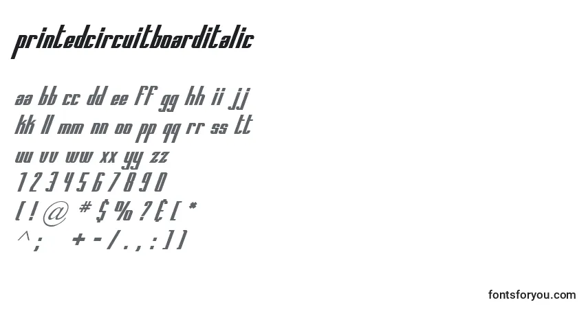Czcionka Printedcircuitboarditalic (113081) – alfabet, cyfry, specjalne znaki