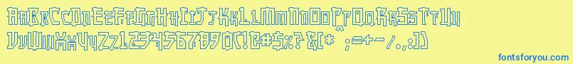 フォントMangaHollow – 青い文字が黄色の背景にあります。