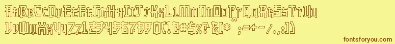 フォントMangaHollow – 茶色の文字が黄色の背景にあります。