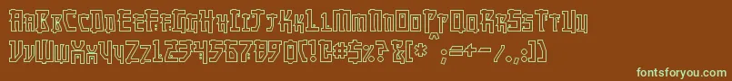 フォントMangaHollow – 緑色の文字が茶色の背景にあります。