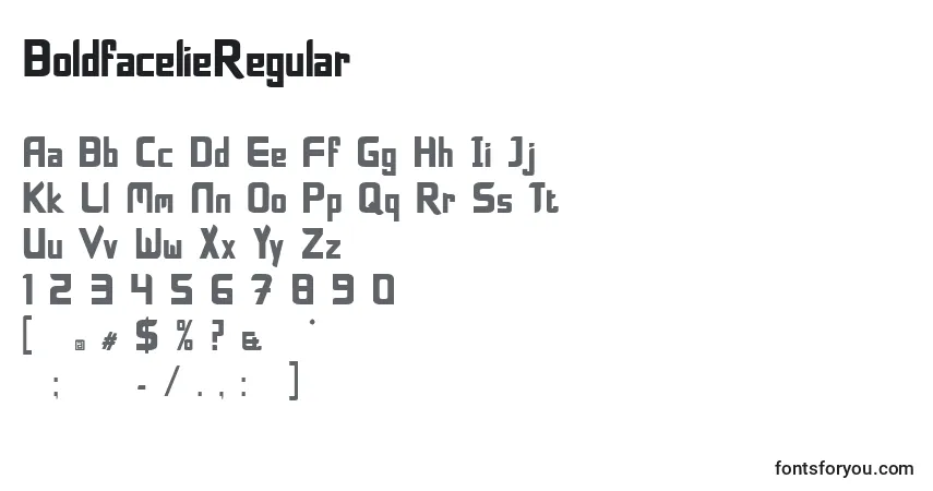 A fonte BoldfacelieRegular – alfabeto, números, caracteres especiais