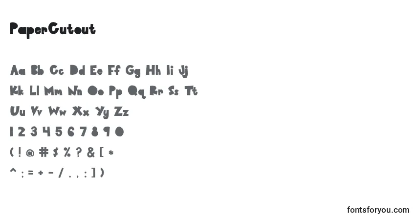 A fonte PaperCutout – alfabeto, números, caracteres especiais