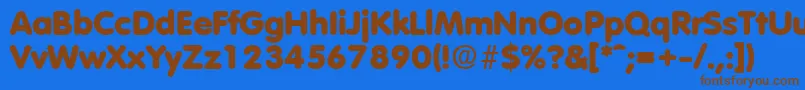 フォントVolkswagenExtrabold – 茶色の文字が青い背景にあります。