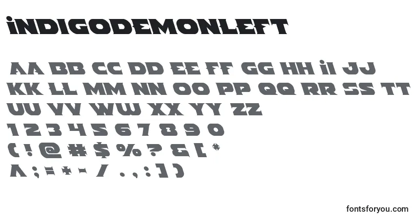 A fonte Indigodemonleft – alfabeto, números, caracteres especiais