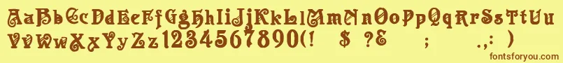 フォントApolloRegular – 茶色の文字が黄色の背景にあります。