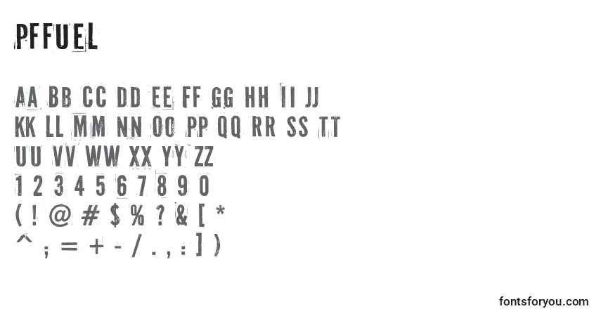 Czcionka Pffuel – alfabet, cyfry, specjalne znaki