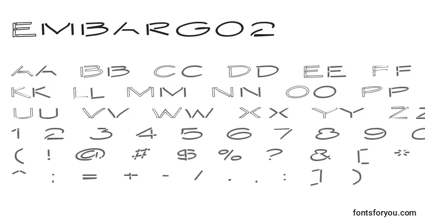 Czcionka Embargo2 – alfabet, cyfry, specjalne znaki