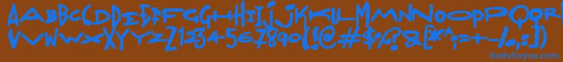 Madjumbles-Schriftart – Blaue Schriften auf braunem Hintergrund