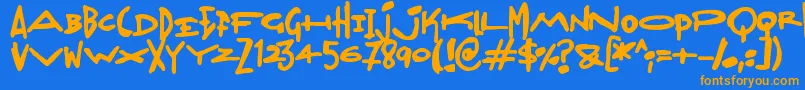 Madjumbles-Schriftart – Orangefarbene Schriften auf blauem Hintergrund