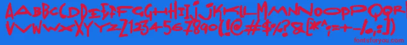 Madjumbles-Schriftart – Rote Schriften auf blauem Hintergrund