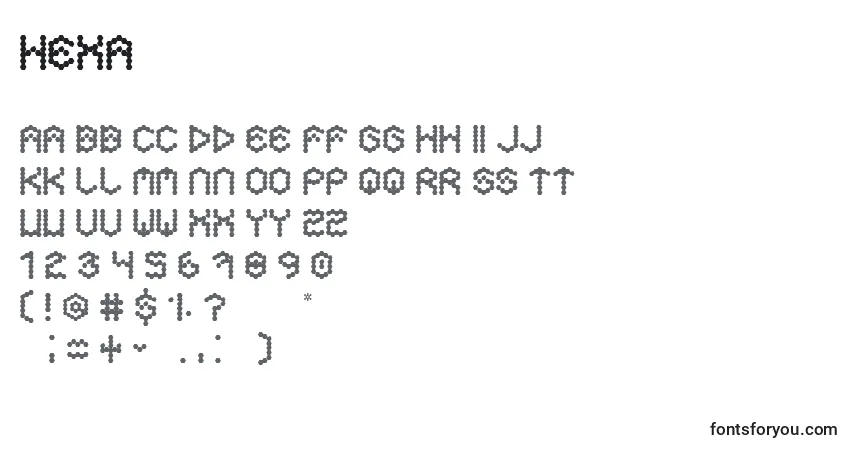 Schriftart Hexa (113104) – Alphabet, Zahlen, spezielle Symbole