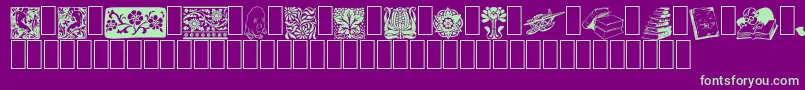 ListemagerensDingbats-fontti – vihreät fontit violetilla taustalla