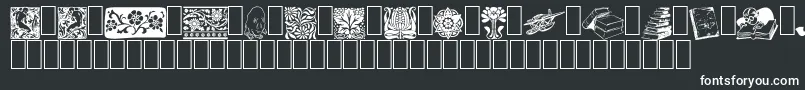 ListemagerensDingbats-fontti – valkoiset fontit mustalla taustalla