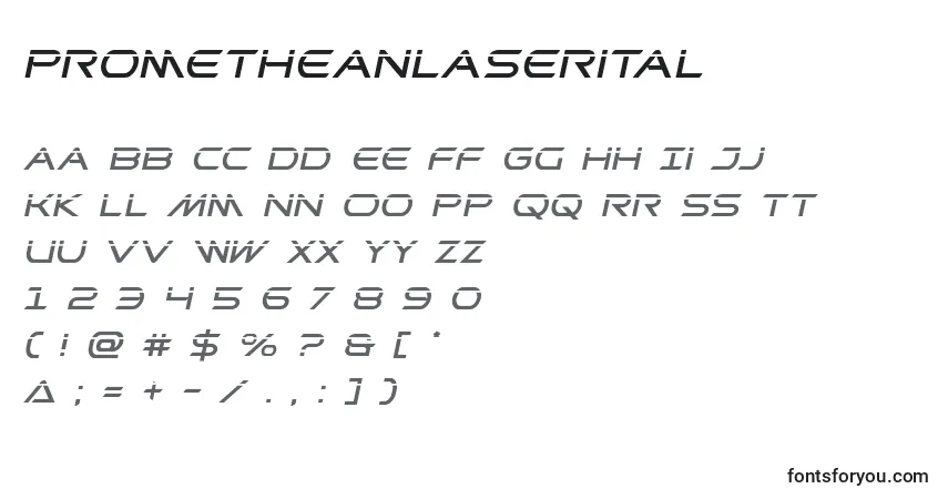 Czcionka Prometheanlaserital – alfabet, cyfry, specjalne znaki
