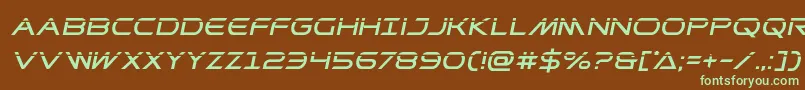 フォントPrometheanlaserital – 緑色の文字が茶色の背景にあります。