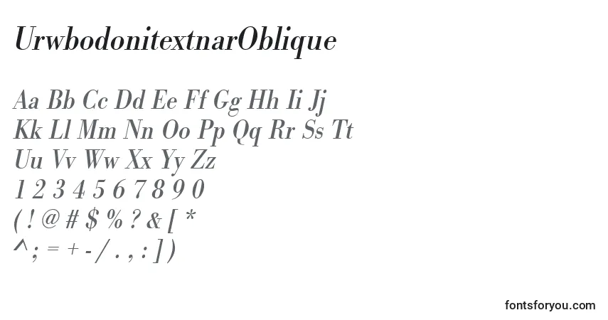 Fuente UrwbodonitextnarOblique - alfabeto, números, caracteres especiales
