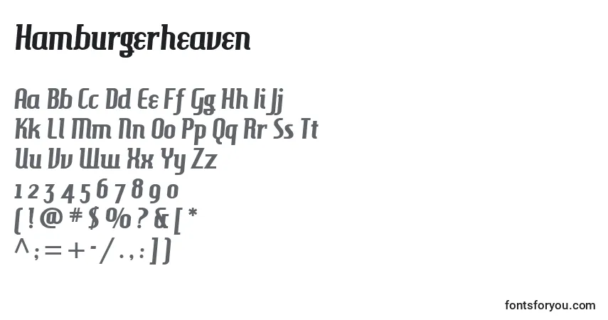 Czcionka Hamburgerheaven – alfabet, cyfry, specjalne znaki