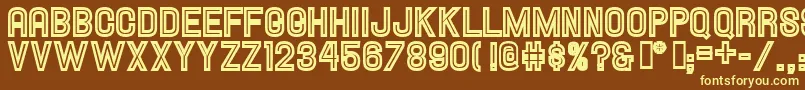 HallandaleInlineJl-fontti – keltaiset fontit ruskealla taustalla
