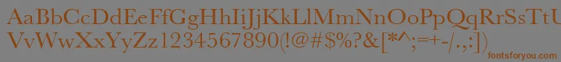 フォントUrwbaskertwid – 茶色の文字が灰色の背景にあります。