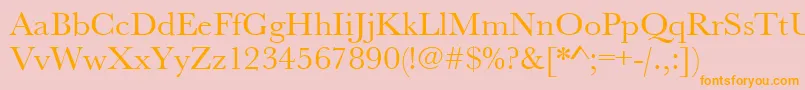 フォントUrwbaskertwid – オレンジの文字がピンクの背景にあります。