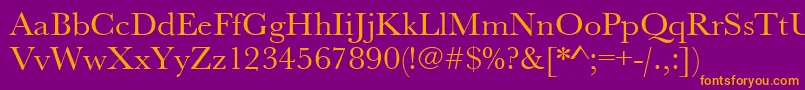 Urwbaskertwid-Schriftart – Orangefarbene Schriften auf violettem Hintergrund