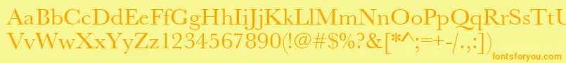 フォントUrwbaskertwid – オレンジの文字が黄色の背景にあります。