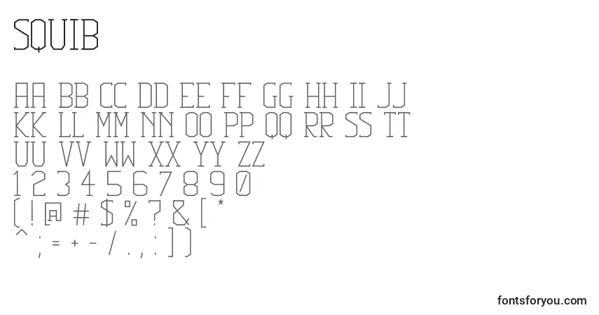 A fonte Squib – alfabeto, números, caracteres especiais