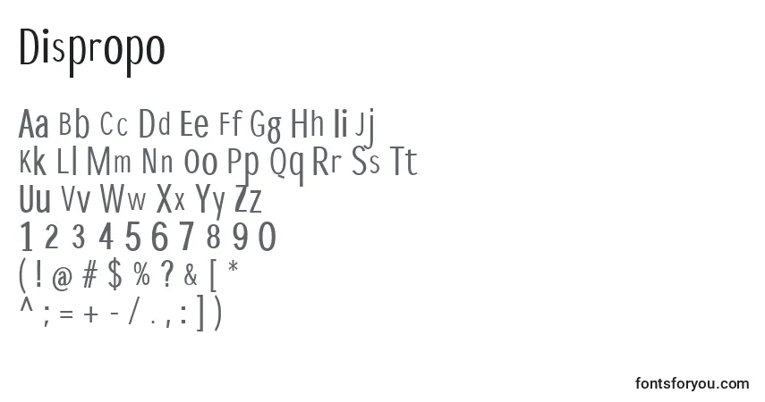 Шрифт Dispropo – алфавит, цифры, специальные символы