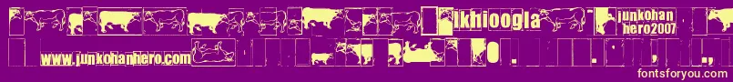 Ikhiooglacow-Schriftart – Gelbe Schriften auf violettem Hintergrund