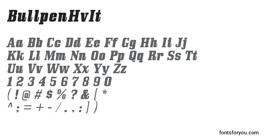 Шрифт BullpenHvIt – алфавит, цифры, специальные символы