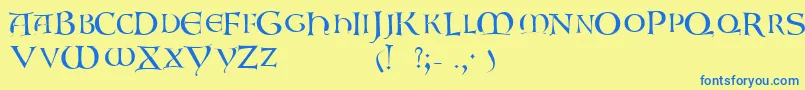 フォントGaboniscapssskRegular – 青い文字が黄色の背景にあります。