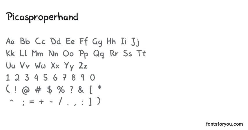 Fuente Picasproperhand - alfabeto, números, caracteres especiales