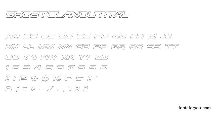Czcionka Ghostclanoutital – alfabet, cyfry, specjalne znaki