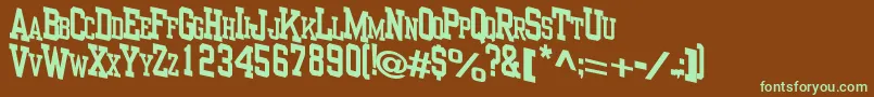 フォントNeolith – 緑色の文字が茶色の背景にあります。
