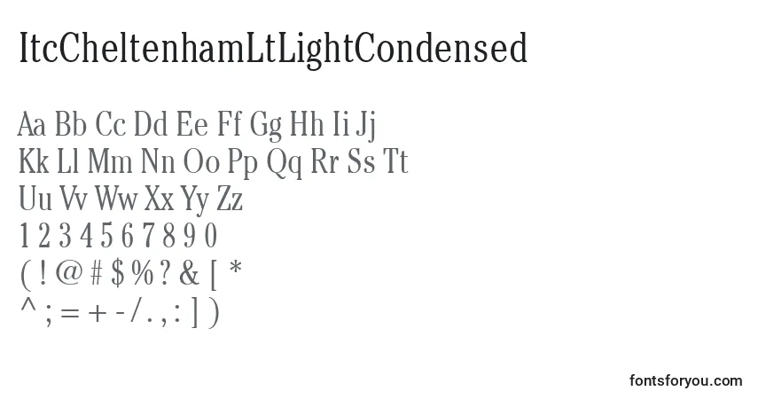 Czcionka ItcCheltenhamLtLightCondensed – alfabet, cyfry, specjalne znaki