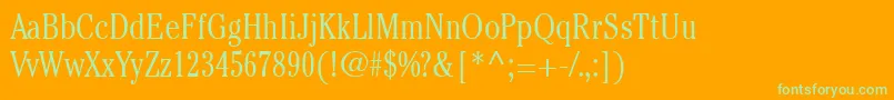 ItcCheltenhamLtLightCondensed-fontti – vihreät fontit oranssilla taustalla