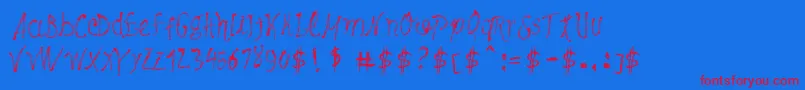 MaybePollock-Schriftart – Rote Schriften auf blauem Hintergrund